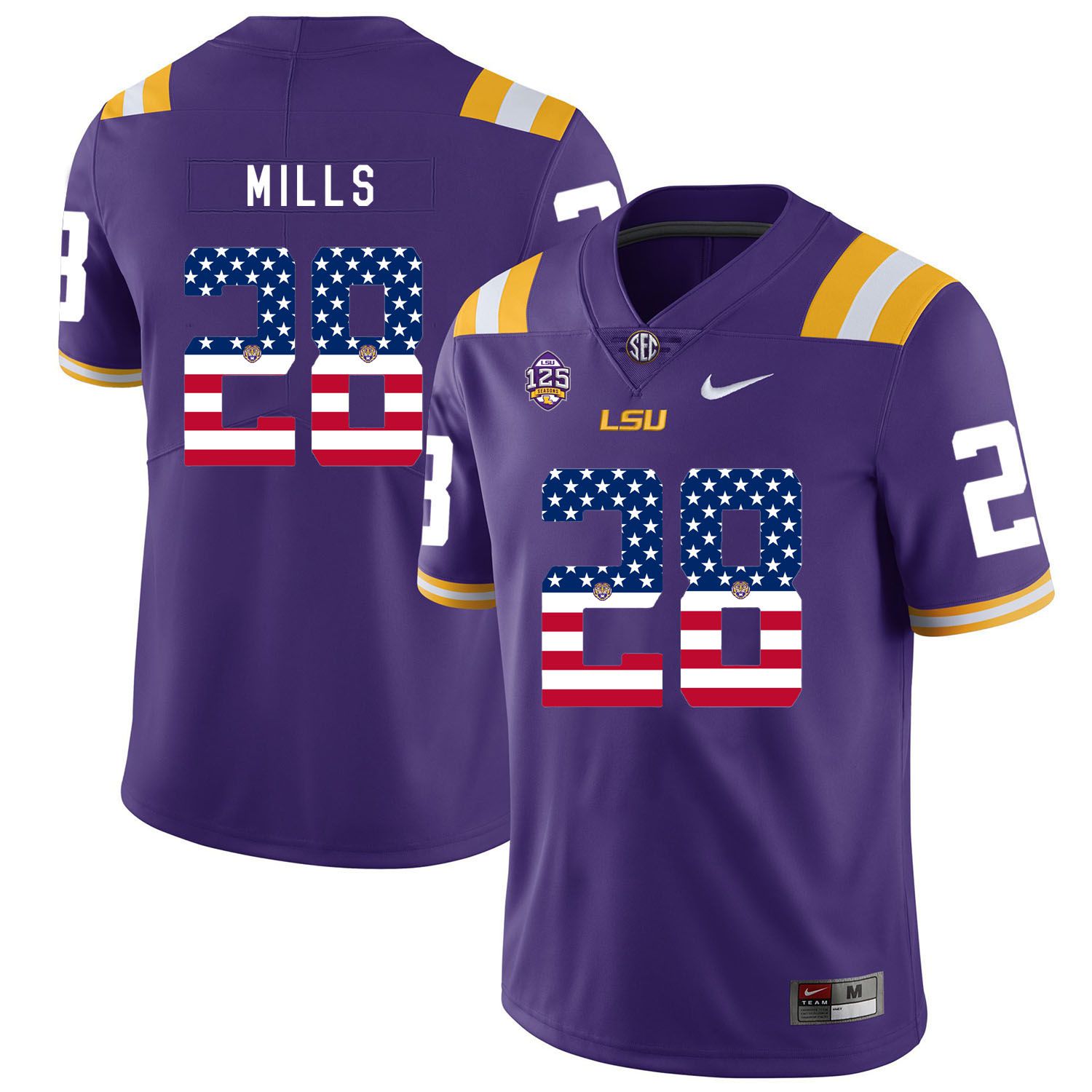 Men LSU Tigers #28 Mills Purple Flag Customized NCAA Jerseys->customized ncaa jersey->Custom Jersey
